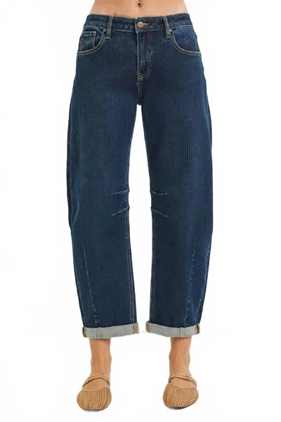 Risen Slouch & Stitch Barrel Jeans In Dark Wash In Blue