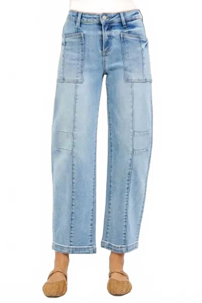 Risen Slouchy Ankle Boyfriend Jeans With Patch Pockets In Blue