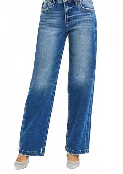 Risen Slouchy Baggy Pocket Side Seam Detail Jeans In Dark Wash In Blue