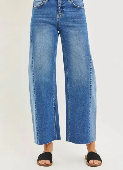 Risen Slouchy Cropped Barrel Jeans With Contrast Wash In Blue