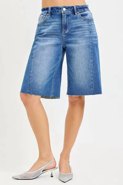 Risen Slouchy Seamed Bermuda Shorts In Medium Wash In Blue