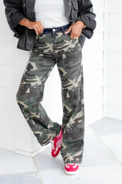Risen Slouchy Straight Jeans In Camo In Gray