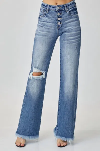Risen Solice Mid Rise Button Down Wide Leg Jeans In Medium Wash
