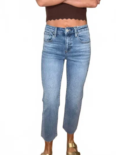 Risen Sparkle And Shine Straight Leg Rhinestone Jeans In Denim In Blue
