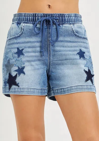 Risen Harper Slouchy Shorts With Star Patched In Denim Blue In Multi