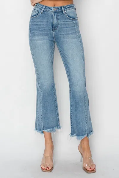 Risen Step Hem Ankle Flare Jeans In Light Wash In Blue