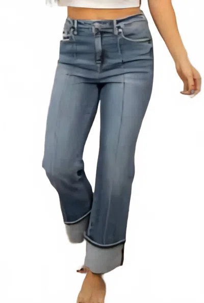 Risen Straight Wide Cuff With Seam Jean In Denim - Medium Wash In Blue