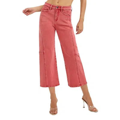Risen Sunsent High Rise Wide Leg Barrel Jeans In Strawberry In Burgundy