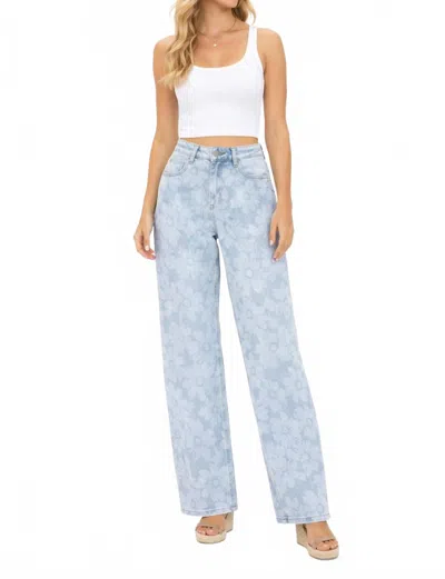 Risen Sunwashed Petal Floral Wide Leg Jean In Light Denim In Blue