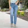 Risen Sutton High Rise Adjustable Straight Leg Jeans In Denim In Blue