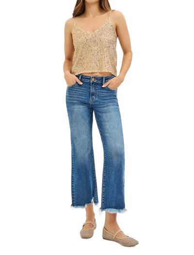 Risen Tatum Mid Rise Crop Straight Jeans In Medium Blue Wash In Multi