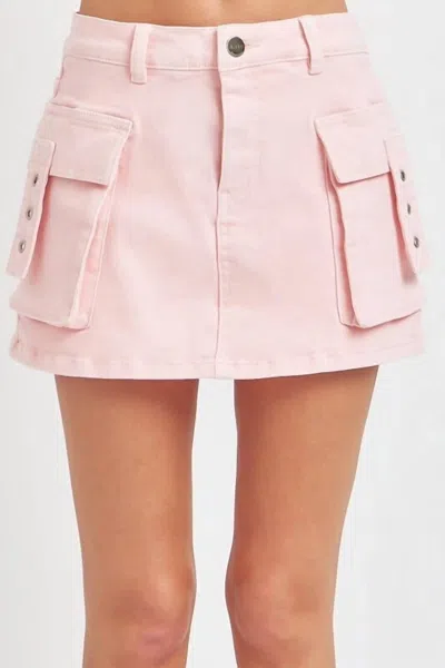 Risen The Anne Skort: Denim Cargo Skort In Pink