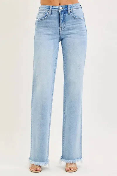 Risen Tilton Tummy Control High Rise Long Straight Jeans In Light Wash In Blue