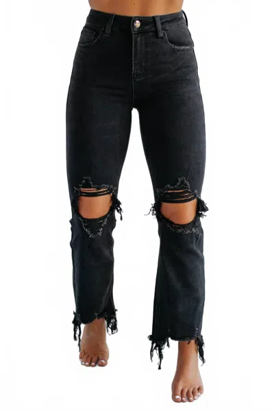 Risen Tina High Rise Distressed Crop Straight Jeans In Black