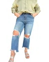 Risen Tina High Rise Distressed Crop Straight Jeans In Mediun Blue In Blue