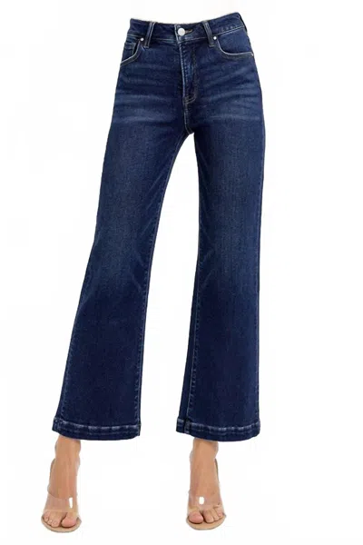 Risen Tinsley Tummy Control High Rise Crop Wide Jeans In Blue In Animal Print