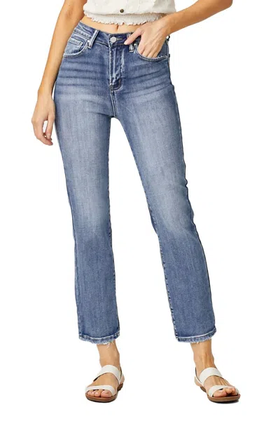 Risen Traci High Rise Crop Straight Jeans In Medium Blue
