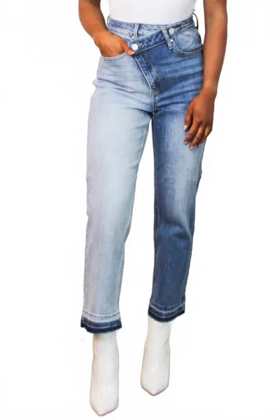 Risen Trend Spin Two Tone Cross-over Straight Jeans In Blue In Multi