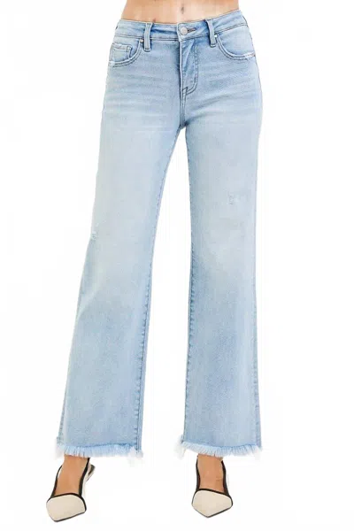 Risen Tummy Control Ankle Straight Leg Jeans In Light Wash In Blue