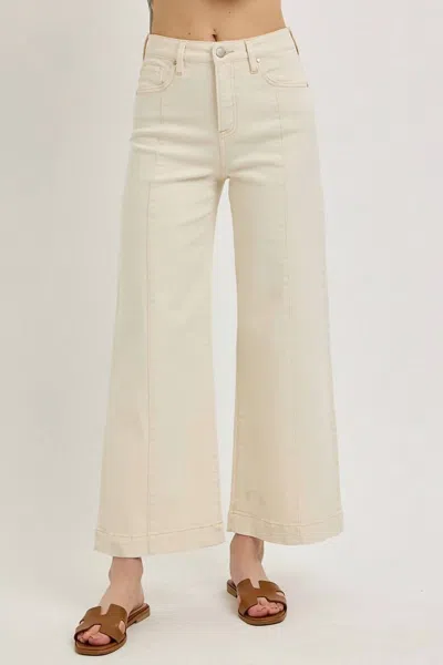 Risen Tummy Control Crop Wide Jeans In Ivory In White
