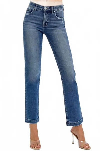 Risen Tummy Control Elastic Band Mid Rise Straight Jean In Blue