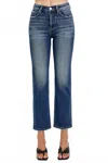 Risen Tummy Control High Rise Crop Straight Jeans In Dark In Blue