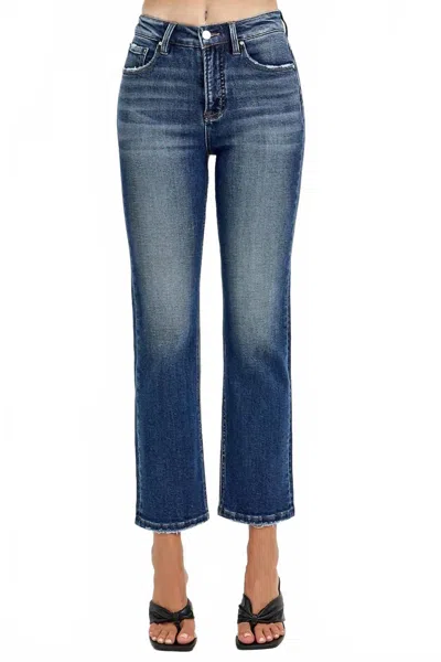 Risen Tummy Control High Rise Crop Straight Jeans In Dark In Blue