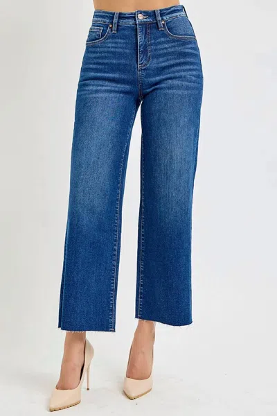 Risen Tummy Control High Rise Crop Wide Leg Jeans In Blue