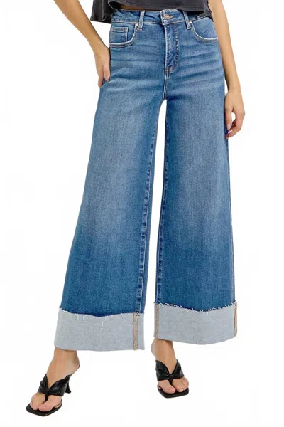 Risen Tummy Control High Rise Cuffed Jeans In Mediium Wash In Blue