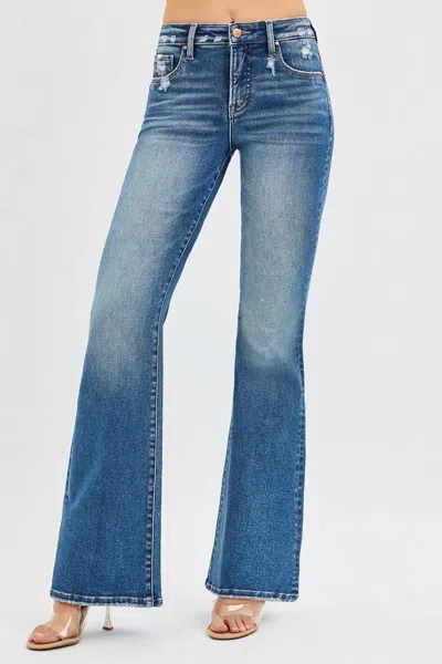 Risen Tummy Control High Rise Flare Jeans In Dark Wash In Blue