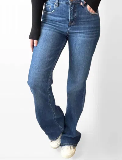 Risen Tummy Control High Rise Flare Jeans In Dark Wash In Blue