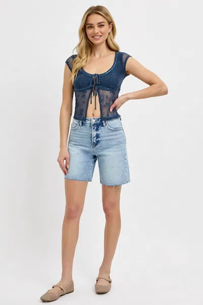 Risen Tummy Control High Rise Mid Length Shorts In Light In Blue
