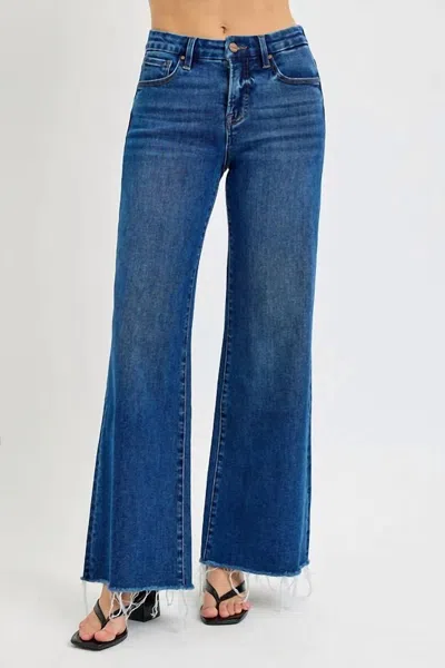 Risen Tummy Control High Rise Wide Jeans In Dark Wash In Blue