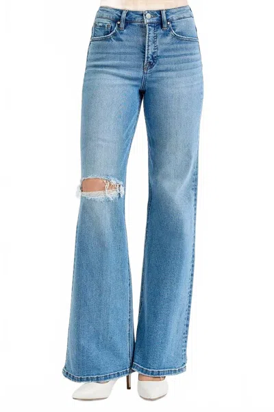 Risen Tummy Control High Rise Wide Leg Distressed Jean In Blue