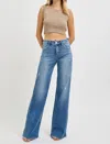 Risen Tummy Control High Rise Wide Leg Jeans Medium Wash In Blue In Blue