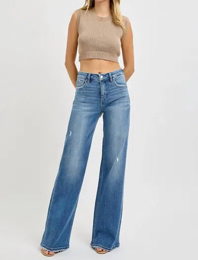 Risen Tummy Control High Rise Wide Leg Jeans Medium Wash In Blue