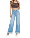 Risen Tummy Control High Rise Wide Leg With Cuff Jeans In Light Denim In Blue