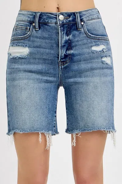 Risen Tummy Control Loose Fit Mid Length Shorts In Medium Wash In Multi