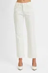 Risen Tummy Control Mid Rise Ankle Straight Jeans In Cream In White