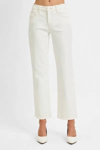 Risen Tummy Control Mid Rise Ankle Straight Jeans In Cream In White