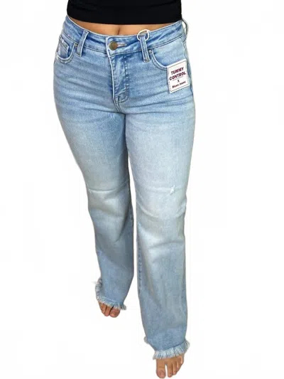 Risen Tummy Control Mid Rise Ankle Straight With Fray Hem Jeans In Blue