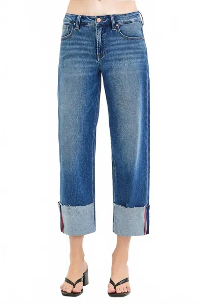 Risen Tummy Control Mid Rise Crop Wide Cuffed Jeans In Blue