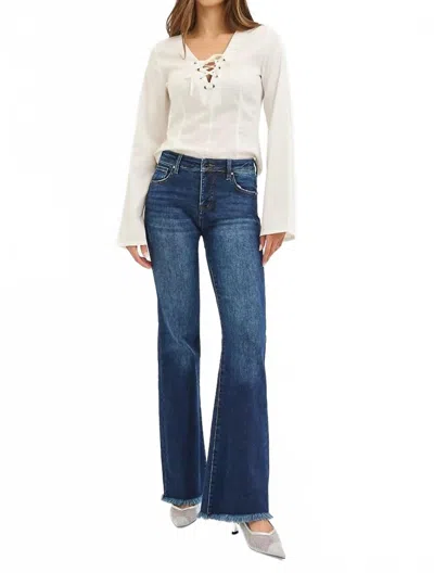 Risen Tummy Control Mid Rise Flare Jeans In Dark Wash In Blue