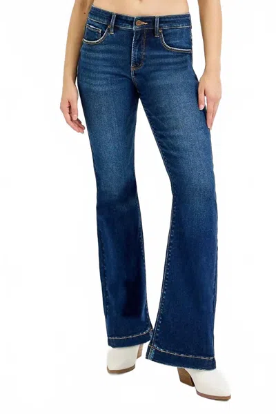 Risen Tummy Control Mid Rise Flare Jeans In Dark Wash In Blue