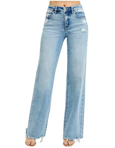 Risen Tummy Control Mid-rise Wide Jeans In Blue