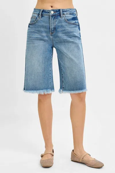 Risen Tummy Control Slouchy Bermudas In Medium Wash In Blue