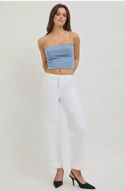 Risen Tummy Control Slouchy Cropped Cuffed Hem Jeans In White
