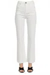 Risen High Rise Ankle Straight Raw Hem With Side Slit Pants In White In White