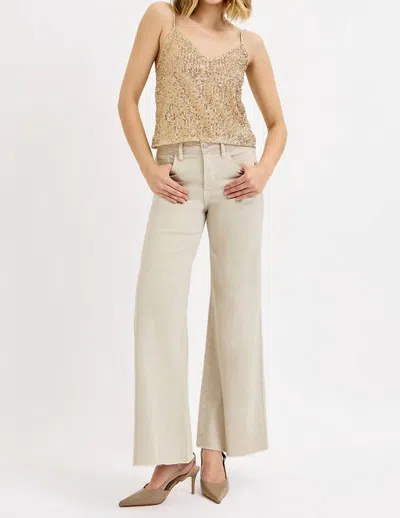 Risen Tummy Control Wide Leg Palazzo Jeans In Almond In Neutral