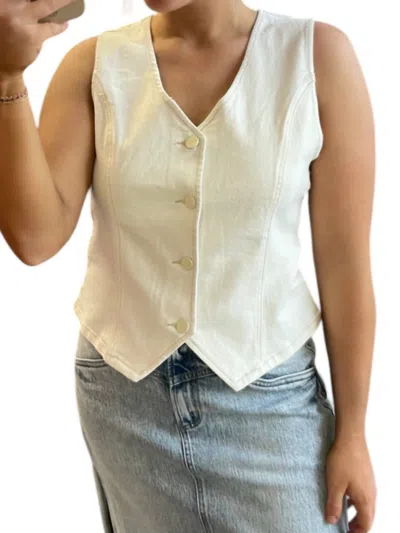 Risen V-neck Button Down Vest In Cream In White